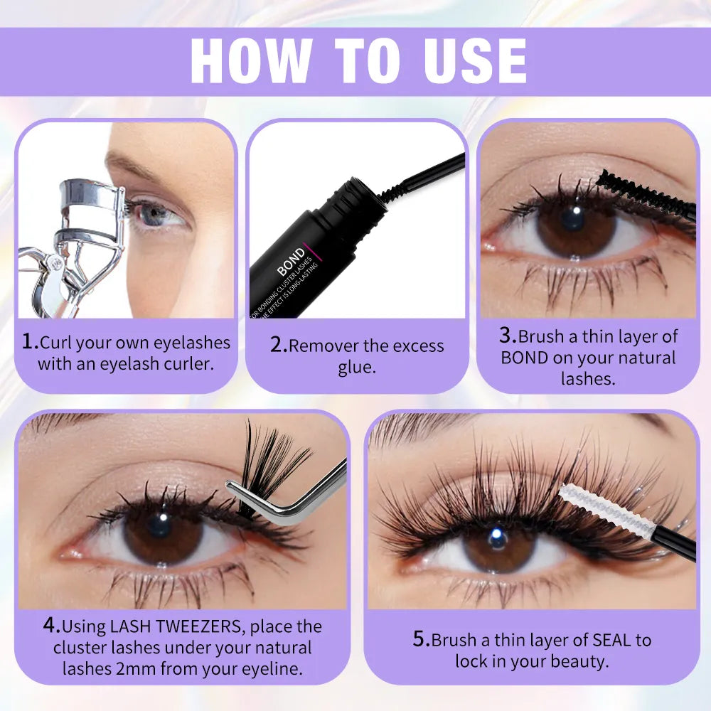 Wendy DIY Wimpernverlängerungs-Kit mit 240 dicken Wimpern Clustern, Kleber, Entferner und Pinzette