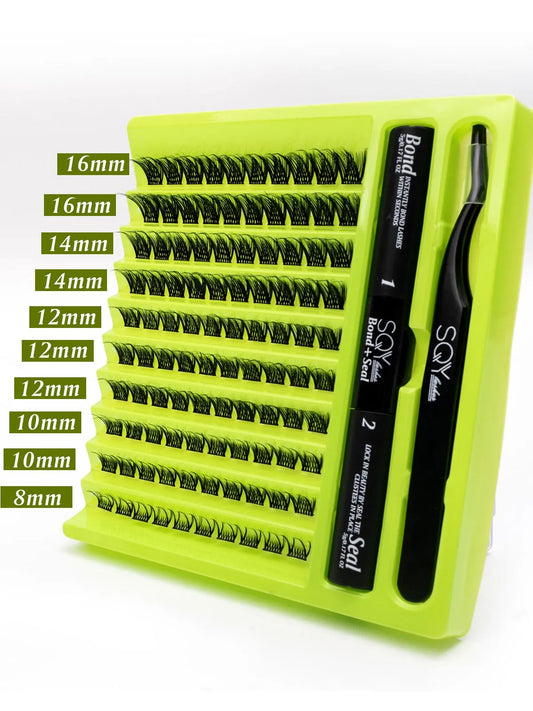 DIY-Wimpernverlängerungs-Kit inkl. 100 Stück einzelne natürliche Wimpern-Cluster mit speziellem Wimpern Klebe-Set