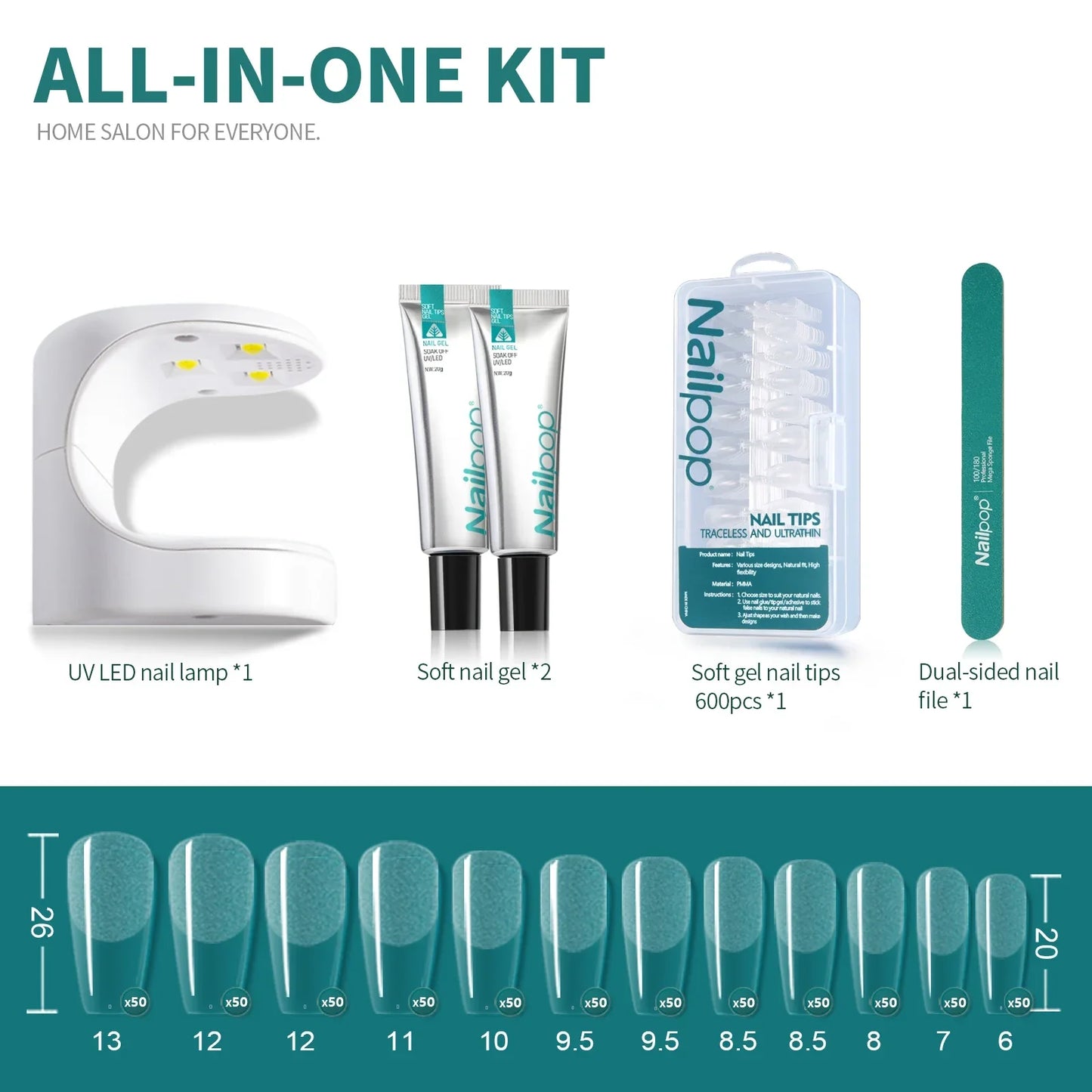 Nailpop Nagelverlängerungs Komplettset inkl. Soft Gel, UV-Lampe & Feilen