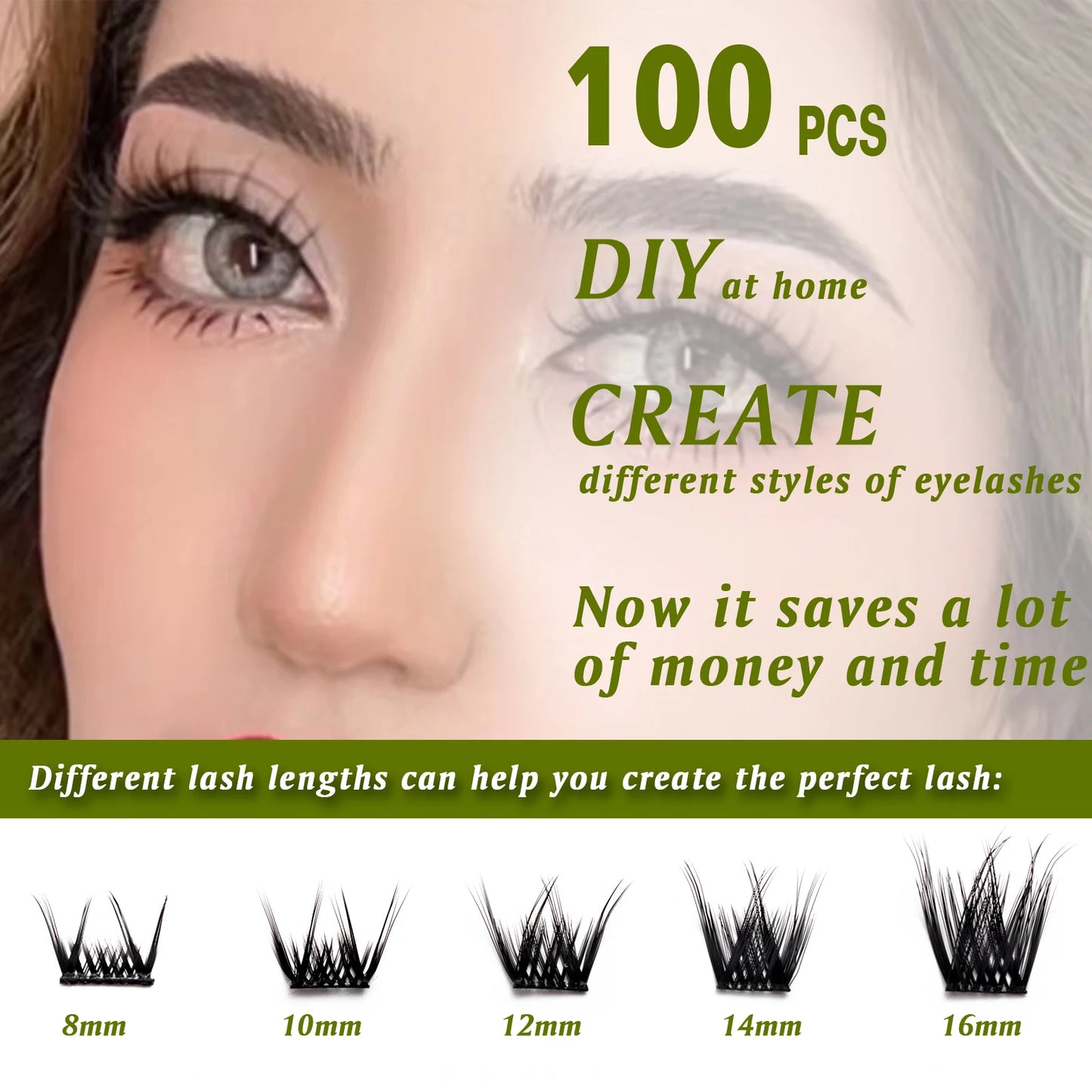 DIY-Wimpernverlängerungs-Kit inkl. 100 Stück einzelne natürliche Wimpern-Cluster mit speziellem Wimpern Klebe-Set